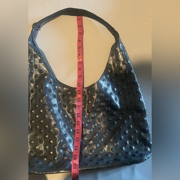 Streets Ahead Carrie Silver Metallic Pyramid Embossed Hobo Purse - Picture 6 of 6
